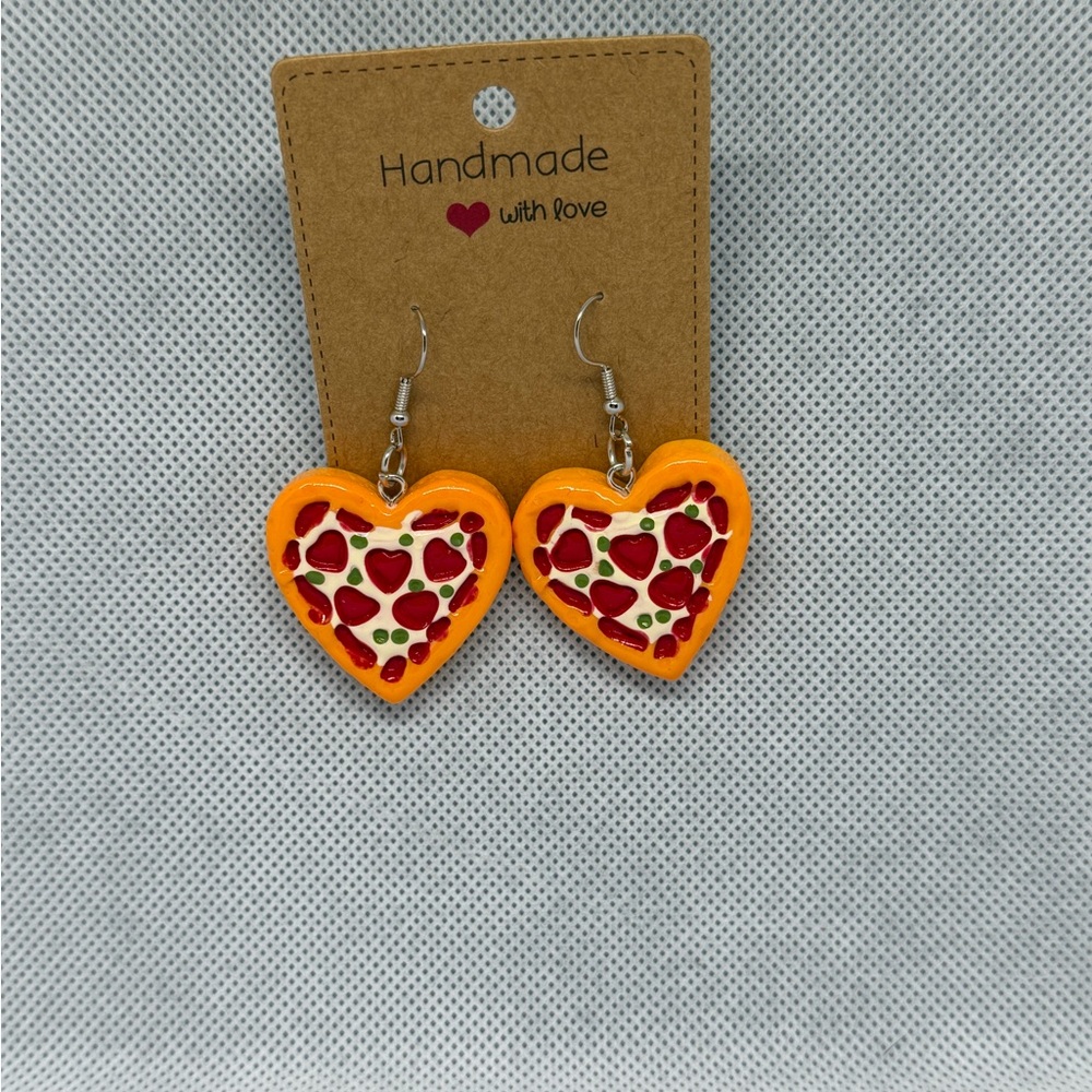 Handmade Heart Shaped Pizza Earrings